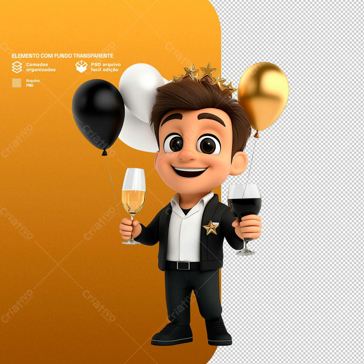 Personagem Festa de Aniversário PSD Editável