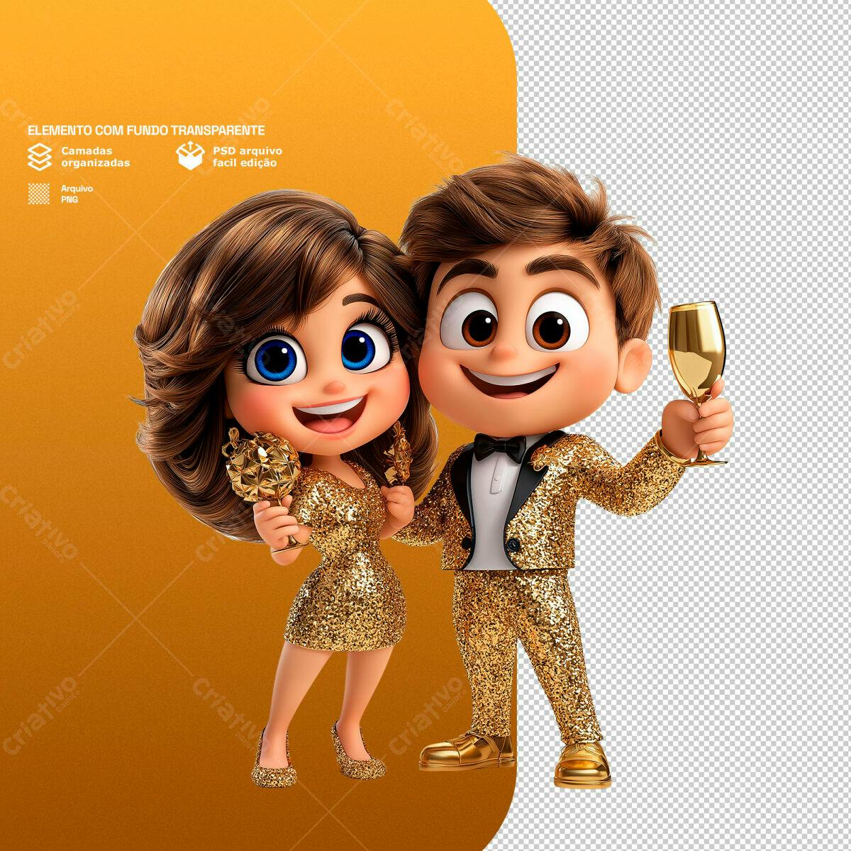 Personagens Animados Ano Novo PSD Editável