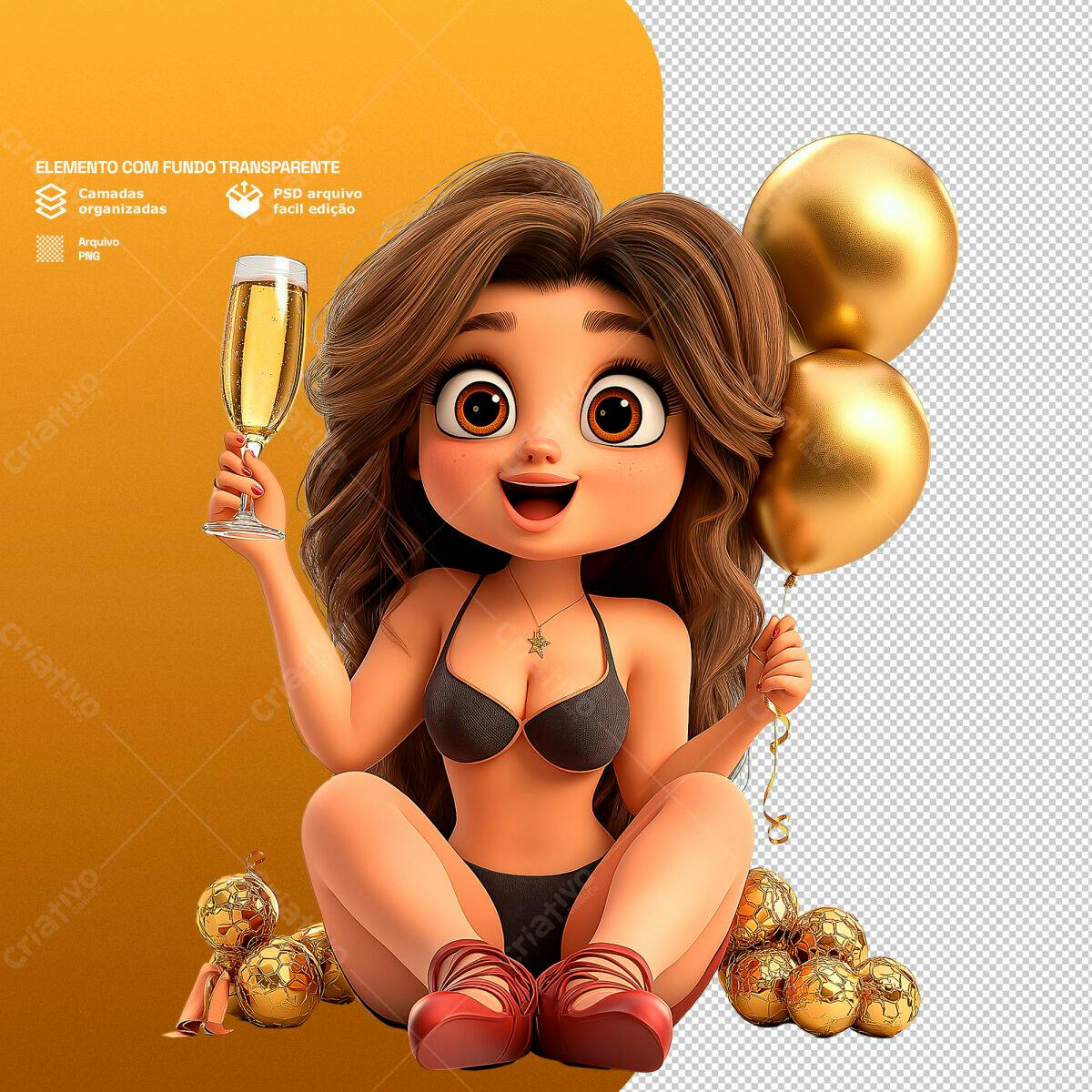 Ilustração Modelo Reveillon PSD Editável