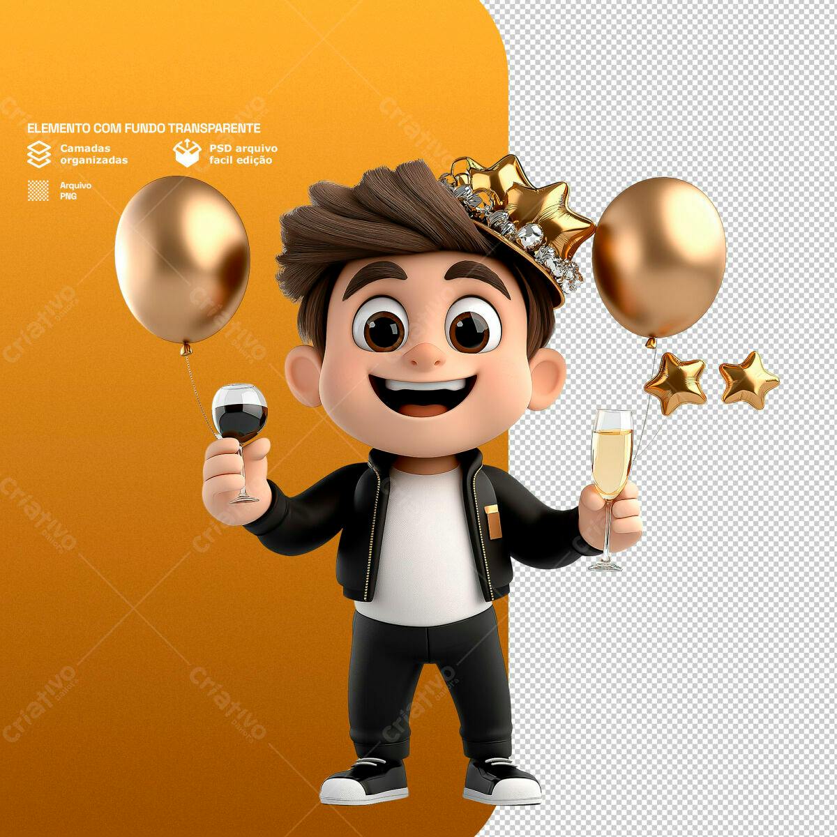 Personagem Cartoon Festa Aniversário PSD Editável