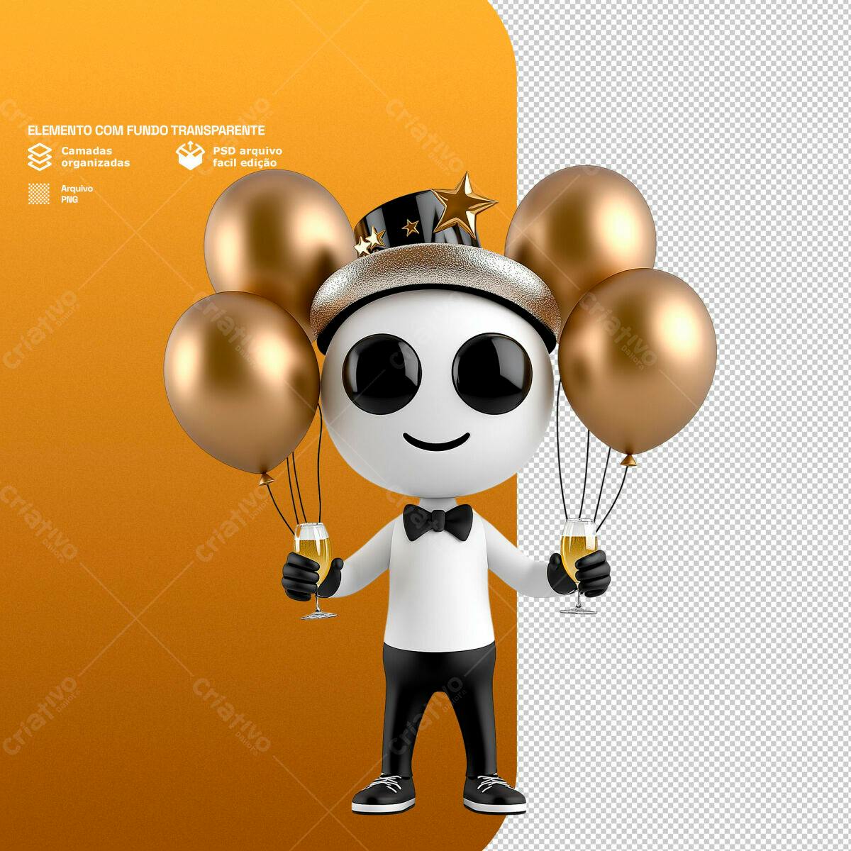 PSD Personagem Aniversário Dourado Editável
