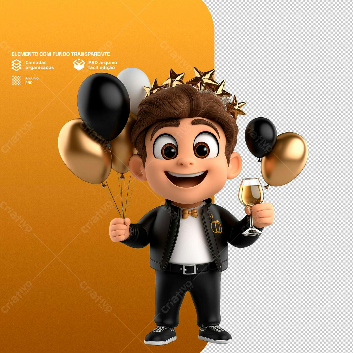 Personagem Cartoon Festa Ano Novo PSD Editável