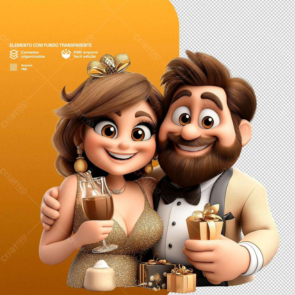 Ilustração de Casal Romântico para Convites de Casamento PSD Editável