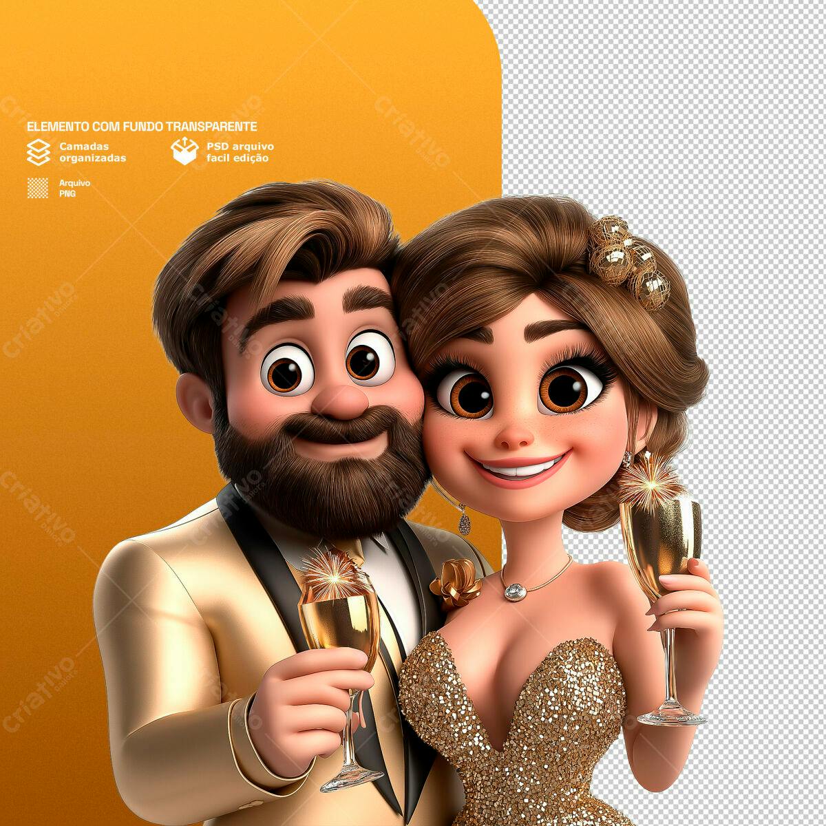 Ilustração de Casal Romântico para Ano Novo PSD Editável