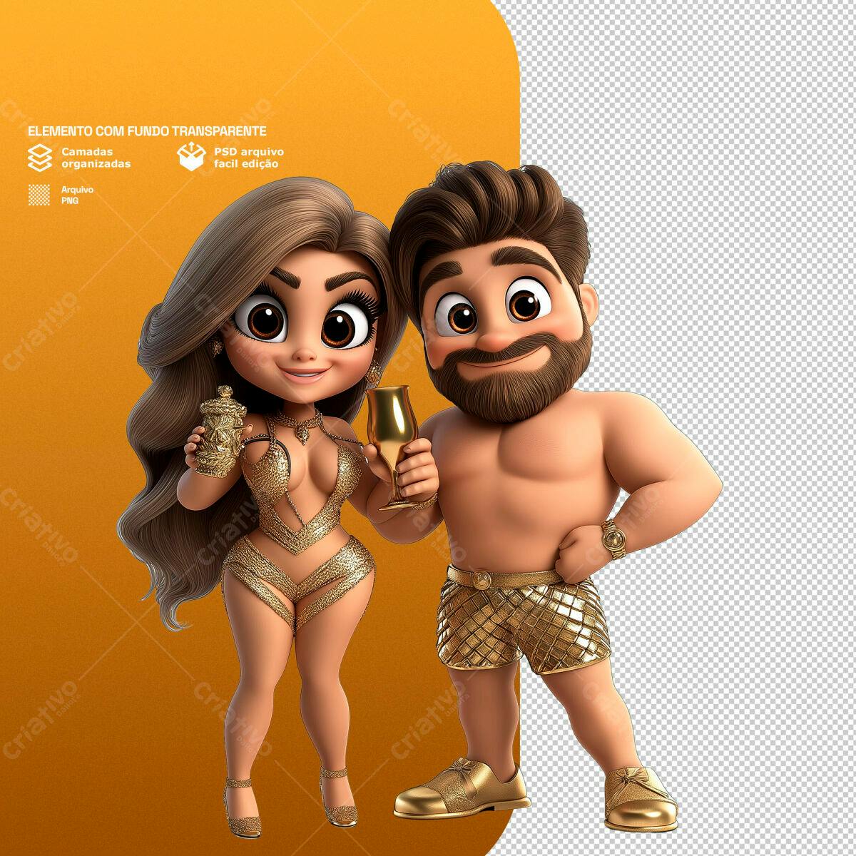 Personagens Animados Festa de Réveillon PSD Editável
