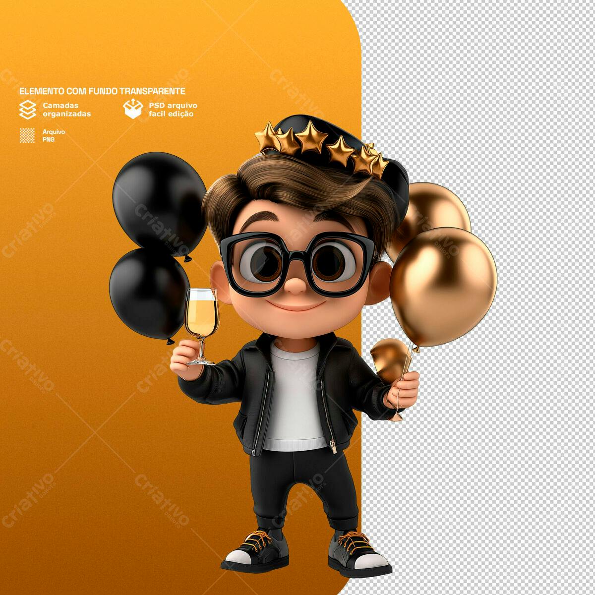 Personagem Aniversário Festa PSD Editável