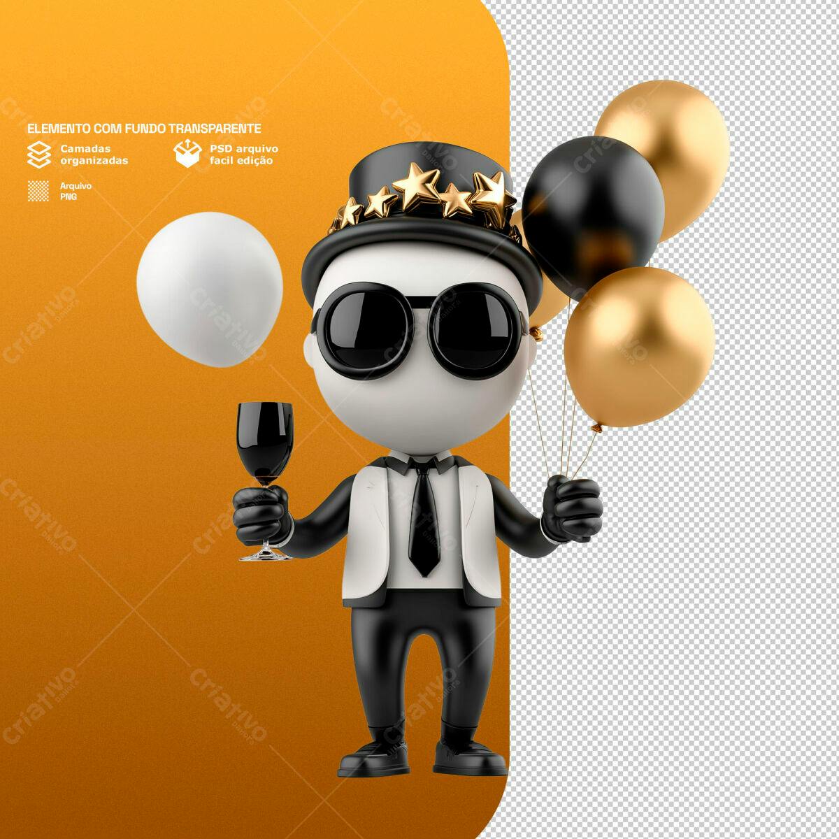Personagem Festa Balões PSD Editável