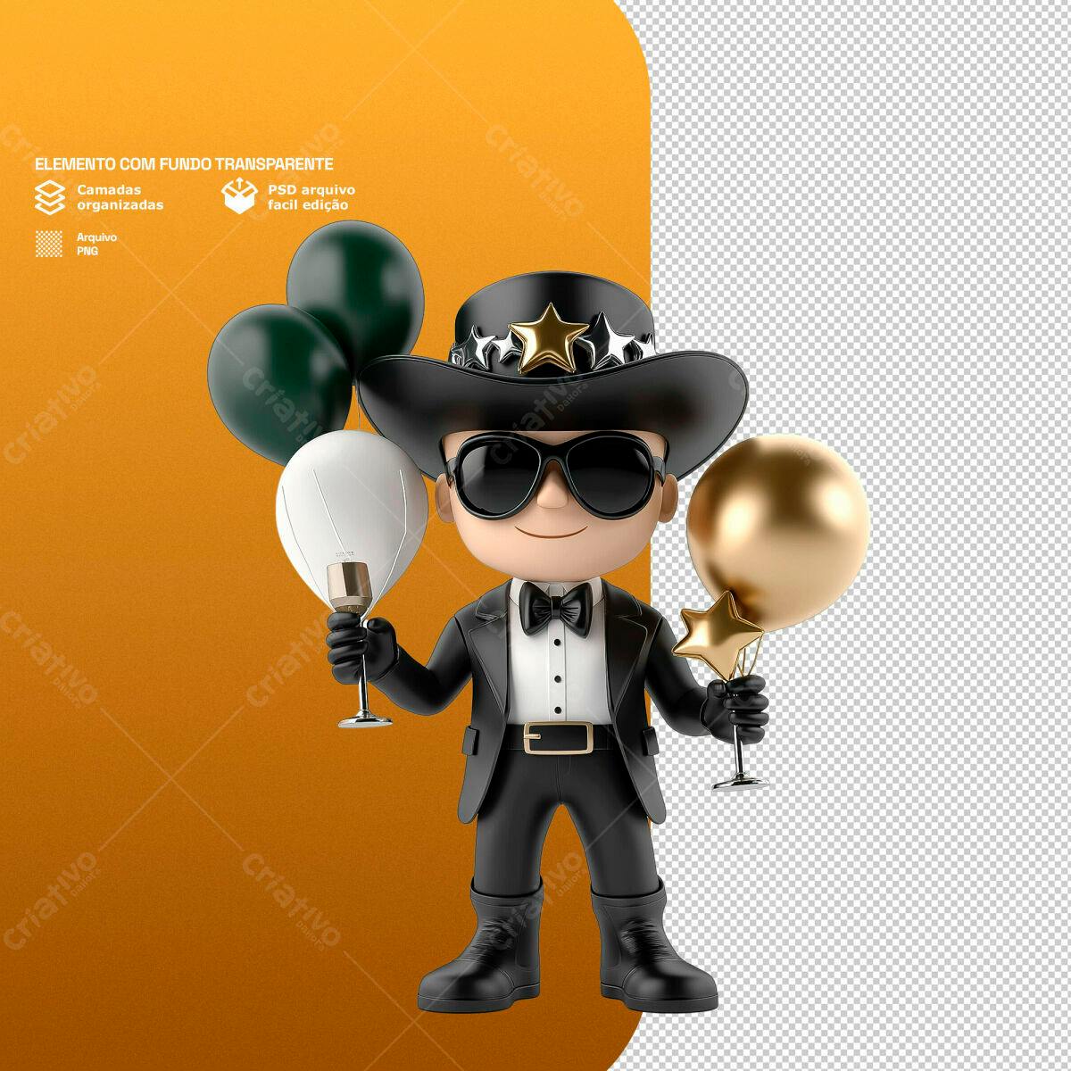 Personagem Festa Elegante PSD Editável