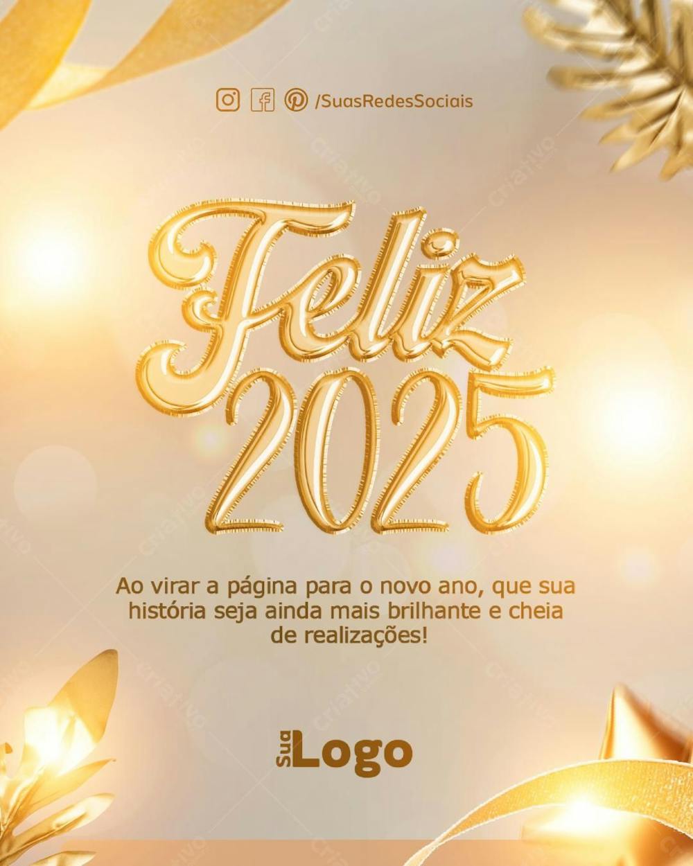 Feliz 2025 Editável Flyer Social Media Ano Novo