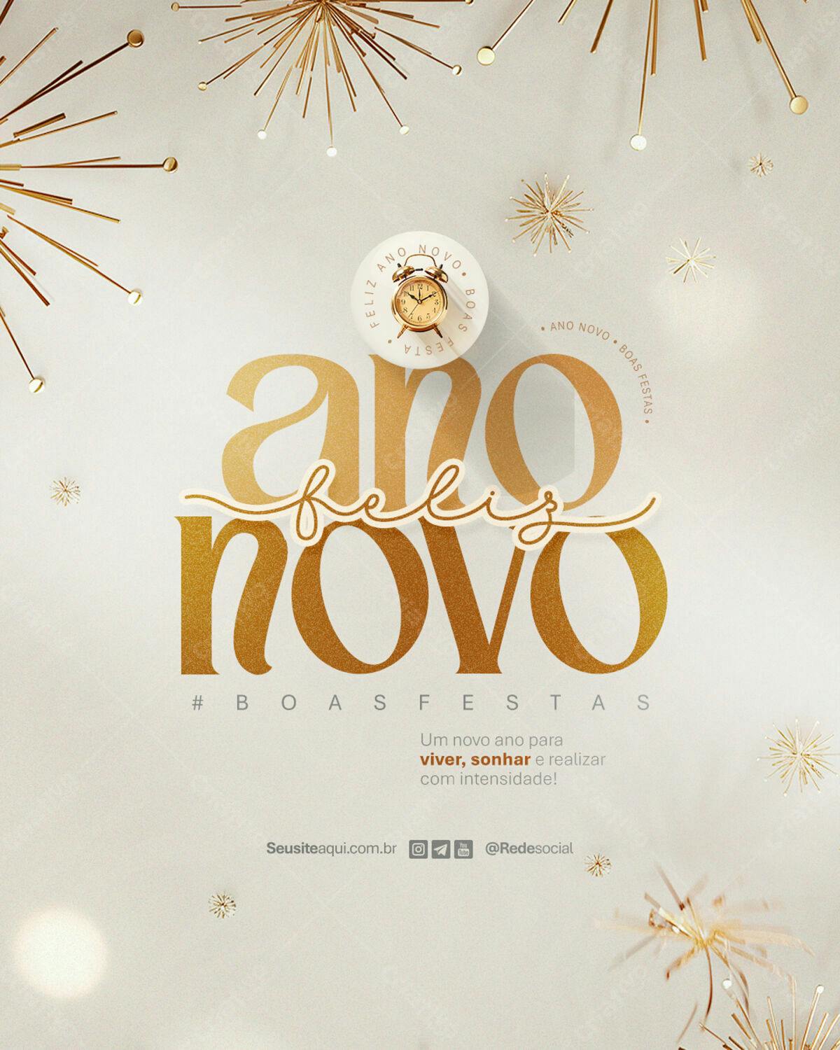 Flyer Ano Novo Dourado PSD Editável