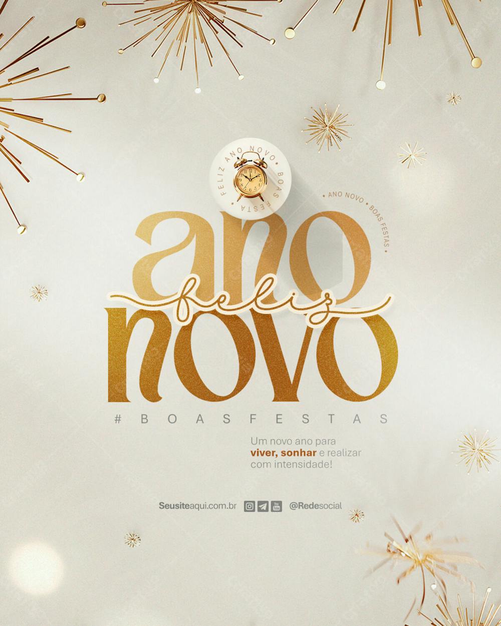 Feliz Ano Novo Reveillon Boas Festas Social Media Psd Editável
