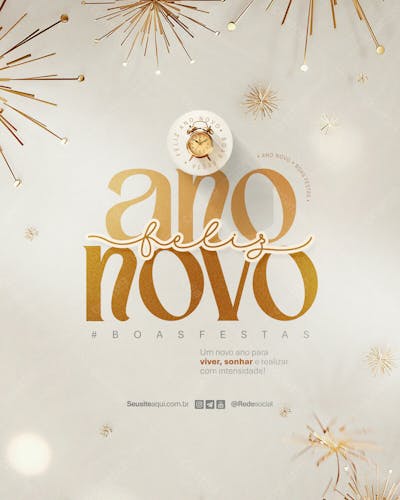 Feliz Ano Novo Reveillon Boas Festas Social Media Psd Editável