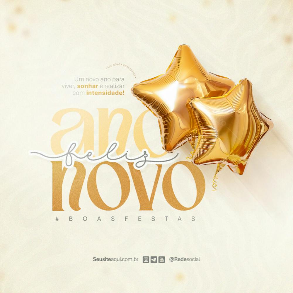 Feliz Ano Novo Reveillon Boas Festas Social Media Psd Editável
