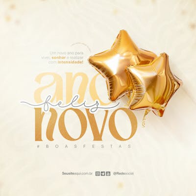 Feliz Ano Novo Reveillon Boas Festas Social Media Psd Editável