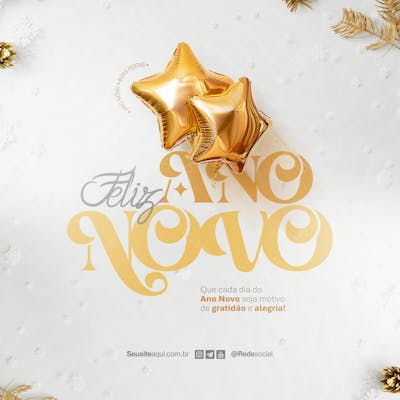Feliz Ano Novo Reveillon Boas Festas Social Media Psd Editável