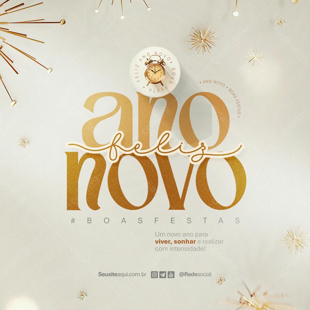 Feliz Ano Novo Reveillon Boas Festas Social Media Psd Editável