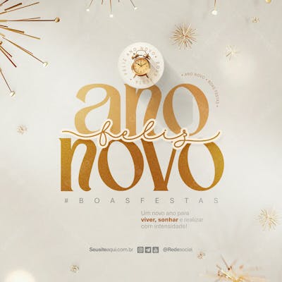 Feliz Ano Novo Reveillon Boas Festas Social Media Psd Editável