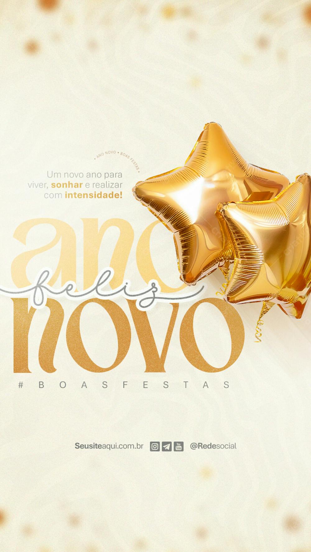 Feliz Ano Novo Reveillon Boas Festas Social Media Psd Editável