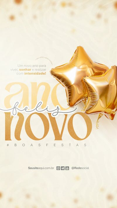 Feliz Ano Novo Reveillon Boas Festas Social Media Psd Editável