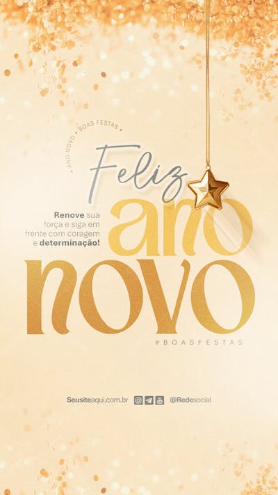 Feliz Ano Novo Reveillon Boas Festas Social Media Psd Editável
