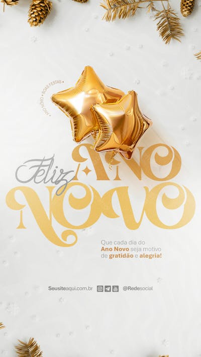 Feliz Ano Novo Reveillon Boas Festas Social Media Psd Editável