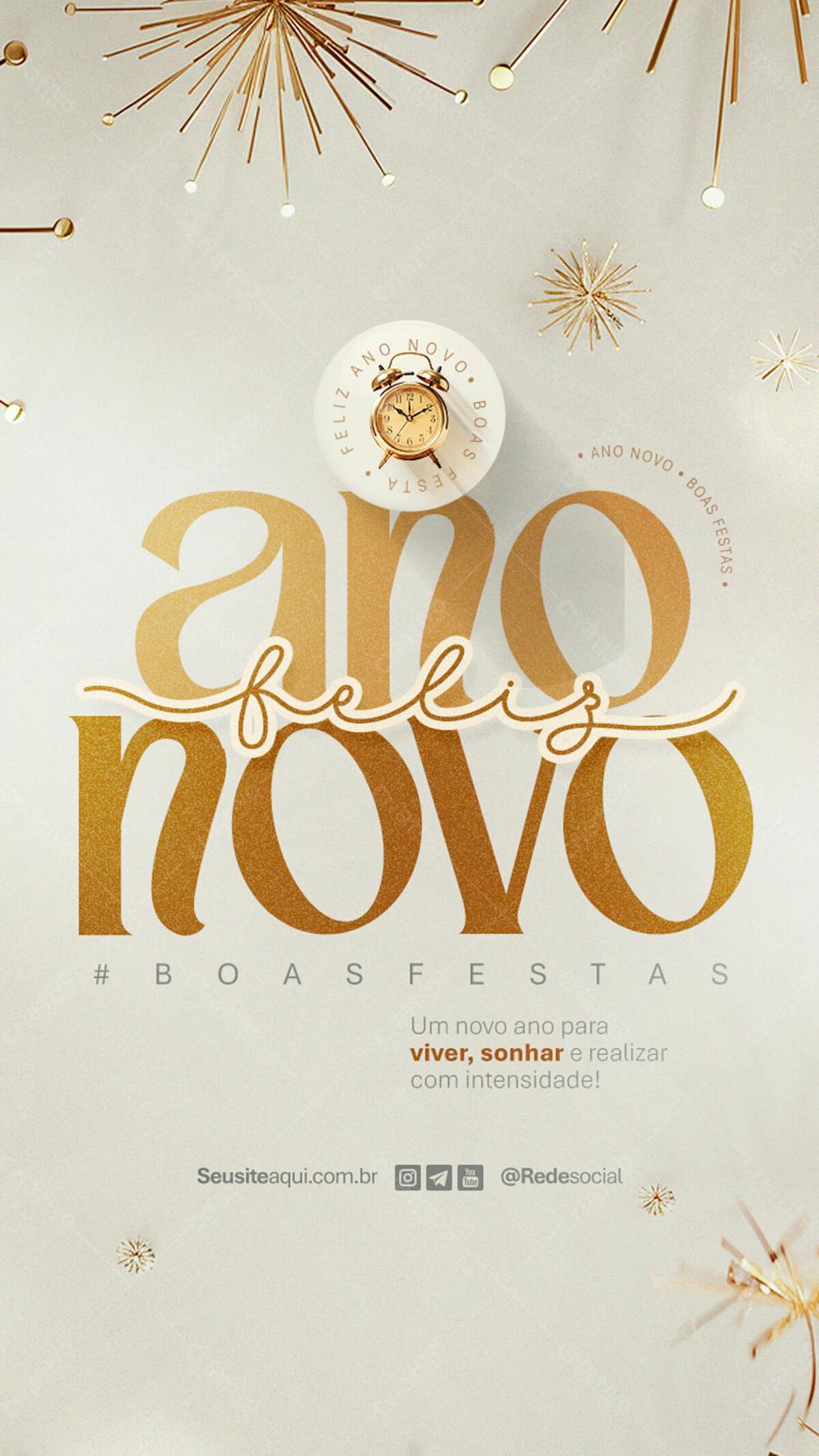 Feliz Ano Novo Reveillon Boas Festas Social Media Psd Editável