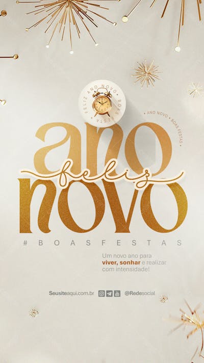 Feliz Ano Novo Reveillon Boas Festas Social Media Psd Editável