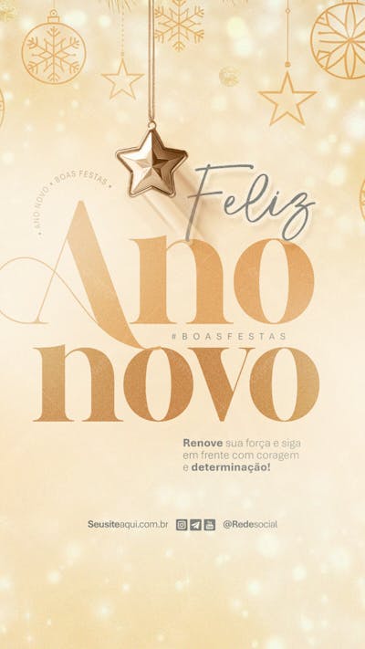 Feliz Ano Novo Reveillon Boas Festas Social Media Psd Editável