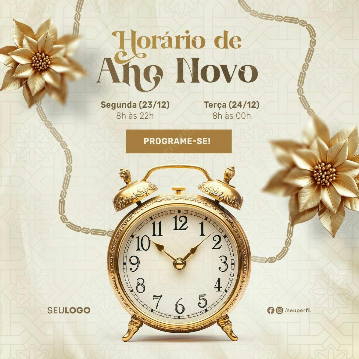 Flyer para Horário de Ano Novo PSD Editável