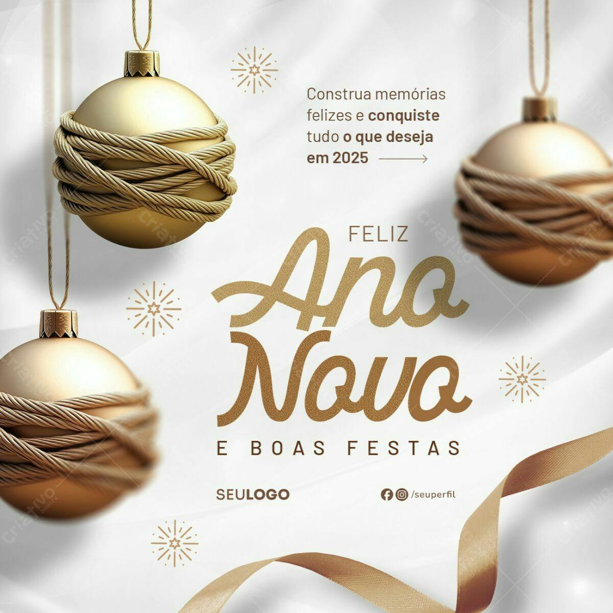 Postagem Ano Novo Dourado PSD Editável