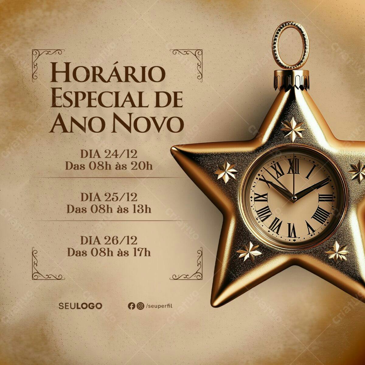 Flyer para Horário Especial de Ano Novo PSD Editável