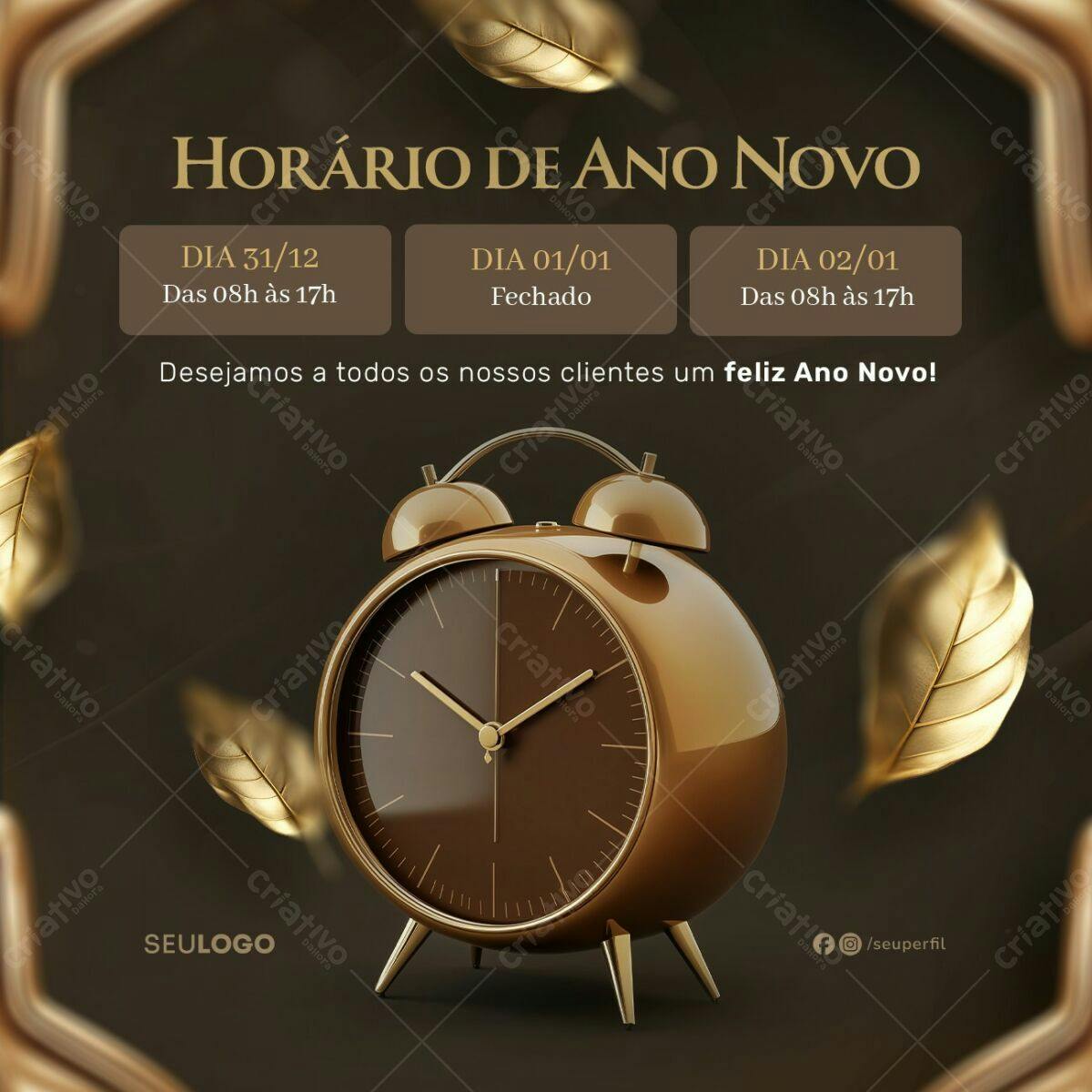 Flyer Horário de Ano Novo PSD Editável