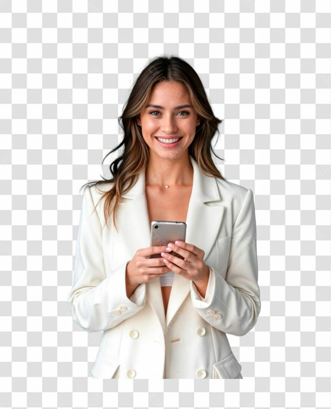 Imagem PNG mulher usando celular fundo transparente