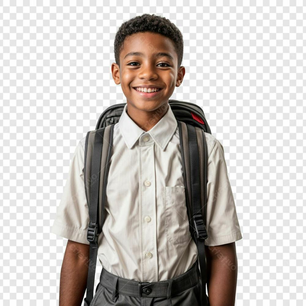 Aluno Negro Realista Sorrindo De Mochila Nas Costas Volta As Aulas