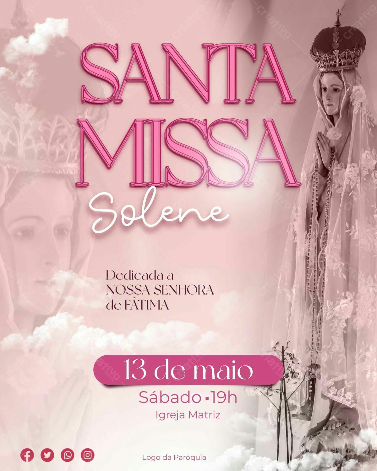 Flyer para Santa Missa Nossa Senhora de Fátima PSD Editável
