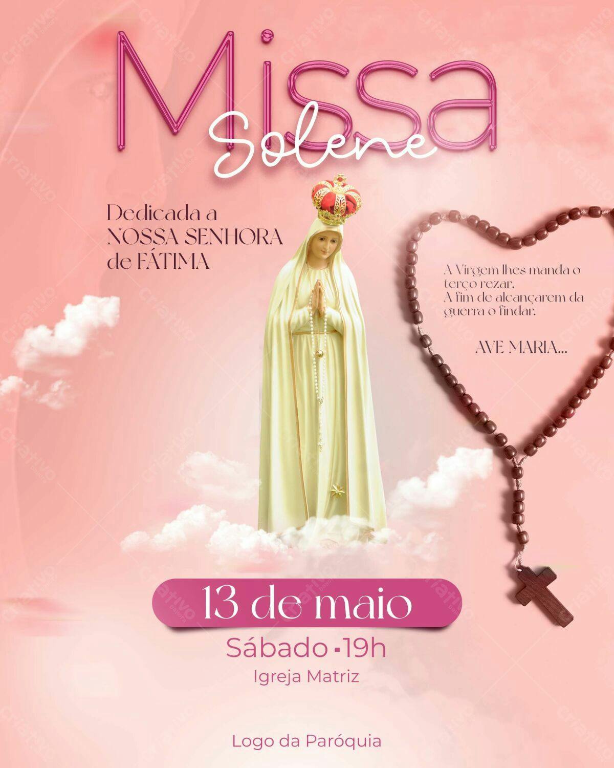 Flyer para Missa Solene Nossa Senhora de Fátima PSD Editável