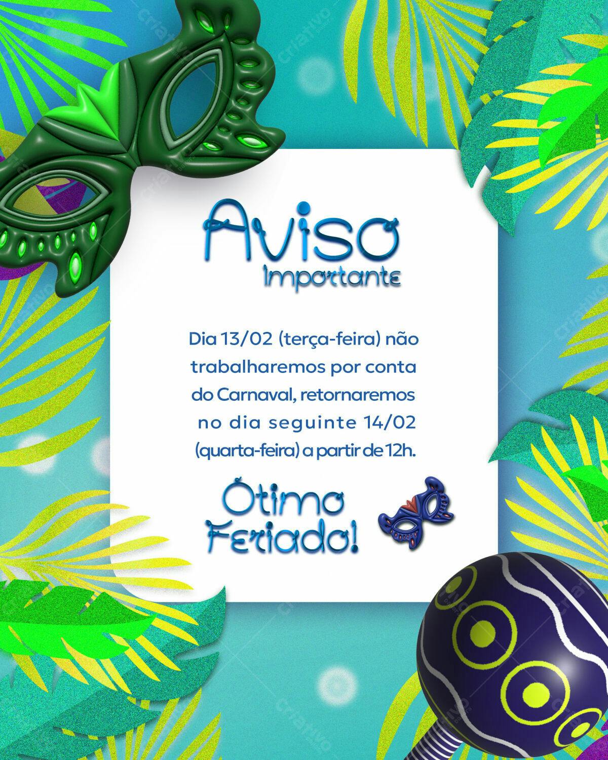 Aviso de Carnaval PSD Editável
