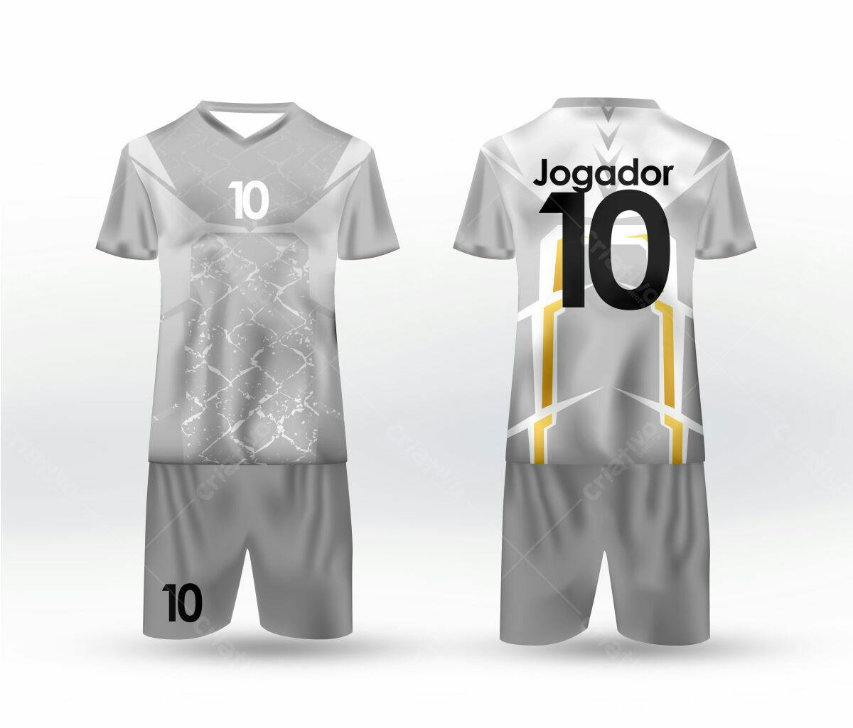 Uniforme de Futebol Cinza e Dourado PSD Editável
