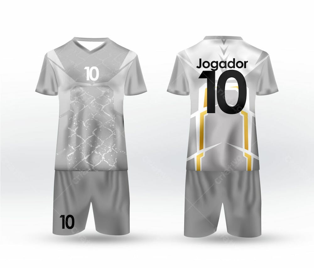 Uniforme de futebol Cinza Com Branco
