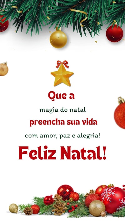 Cartão de Natal vermelho e dourado com galhos de pinheiro Editável no Canva