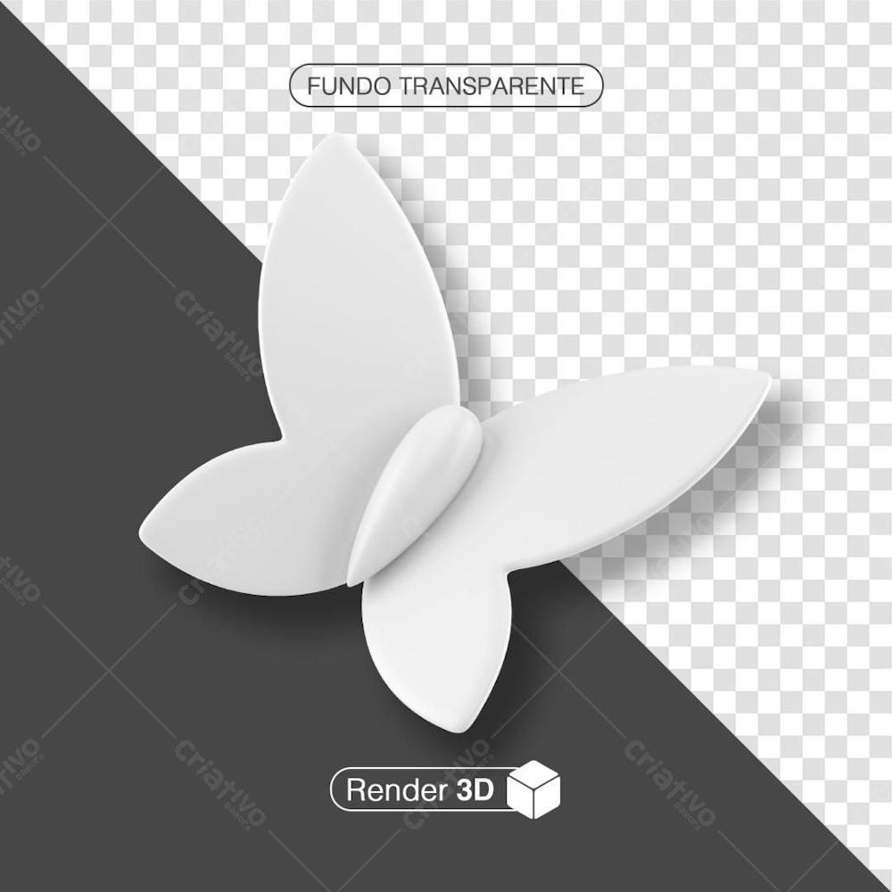 Borboleta Render 3D Fundo Transparente Efeito Plástico