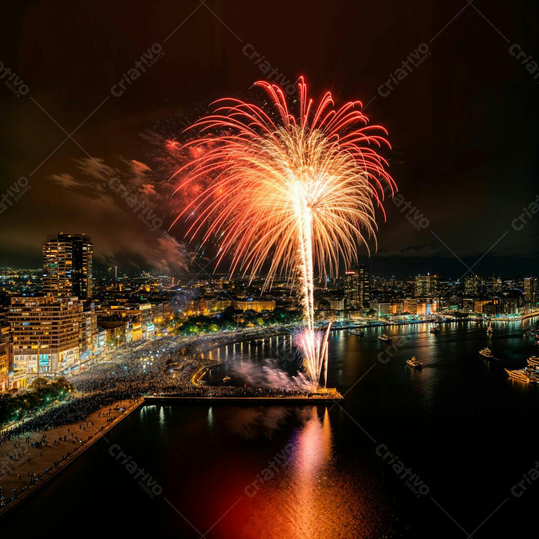 Show de fogos de artifício sobre cidade noturna