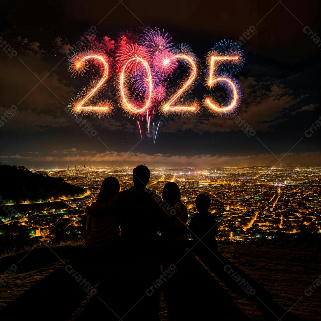 Família assistindo fogos 2025