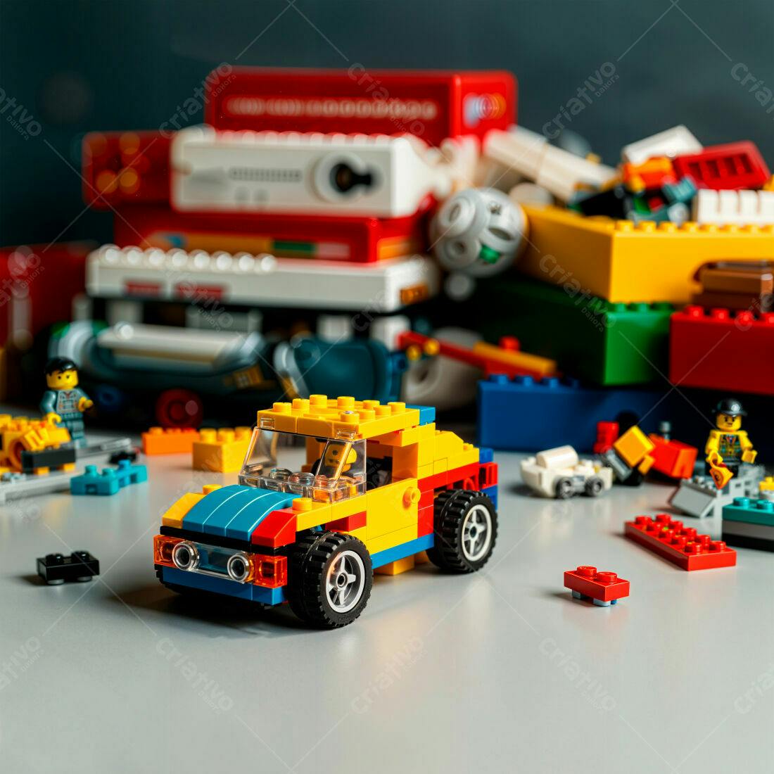 Carrinho Lego amarelo azul e vermelho brinquedos