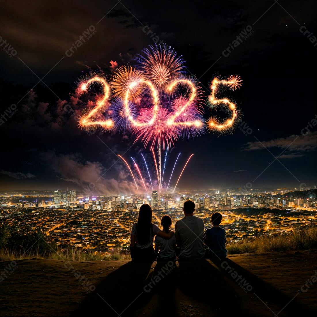 Família admirando fogos 2025