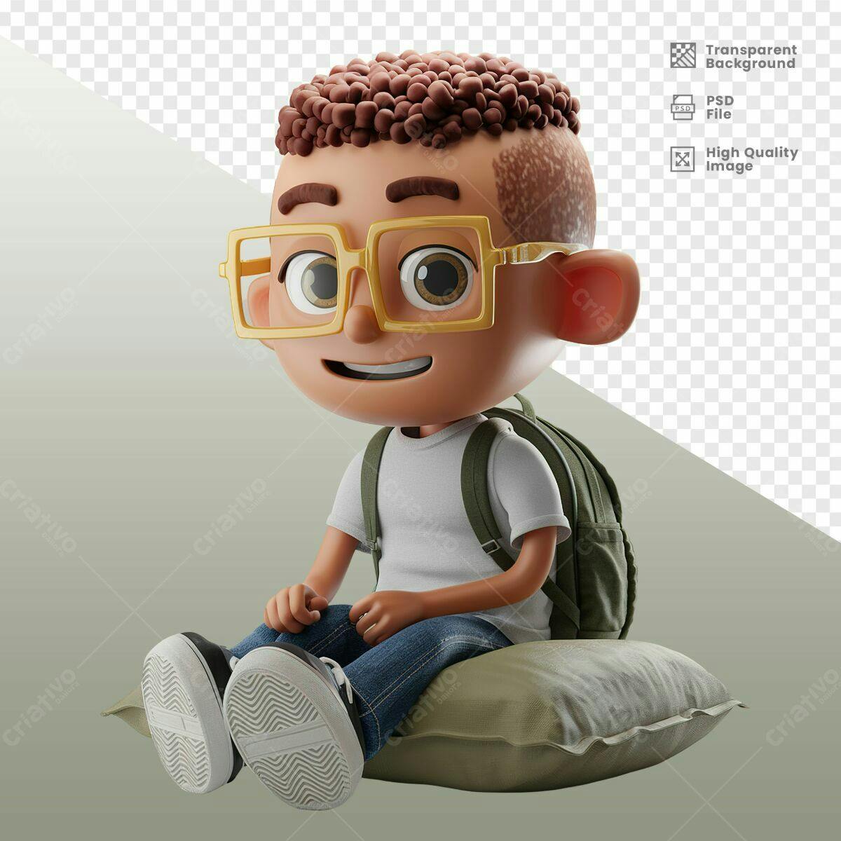 Personagem Cartoon Criança para Volta às Aulas PSD Editável
