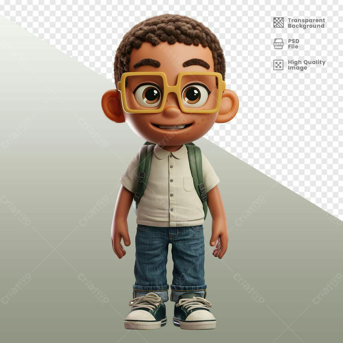 Personagem Cartoon Aluno PSD Editável