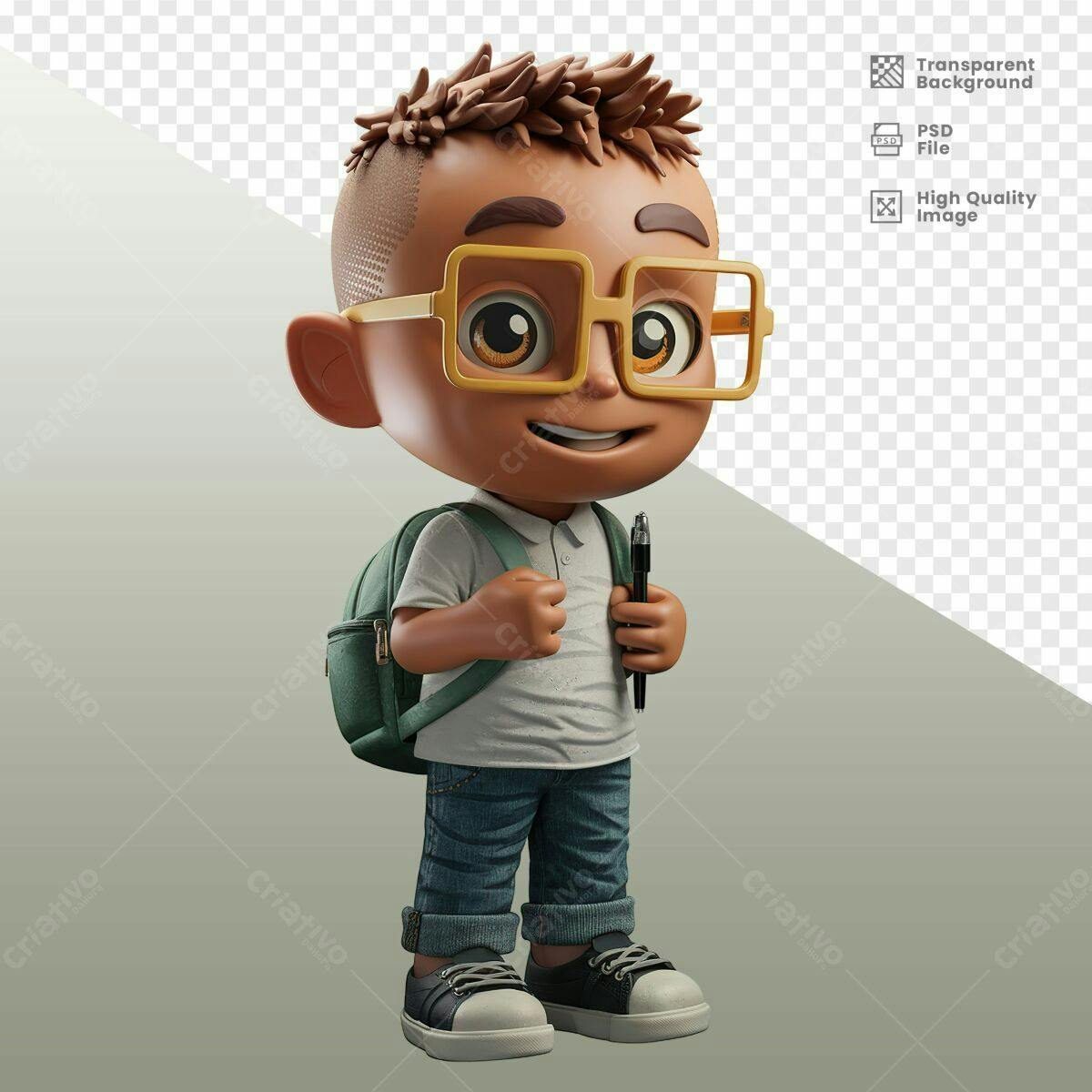 Personagem Cartoon Aluno para Material Escolar PSD Editável