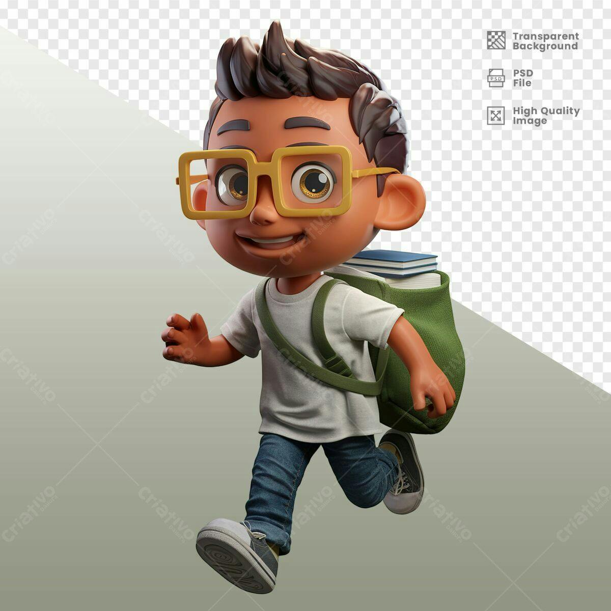 Personagem Cartoon Criança Voltando à Escola PSD Editável