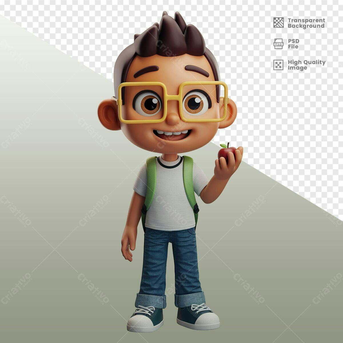 Personagem Cartoon Menino com Maçã PSD Editável